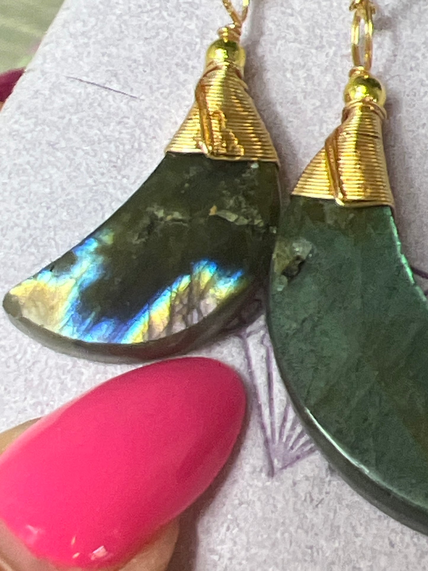 Lab Labradorite Moon Necklace Gold PLATED