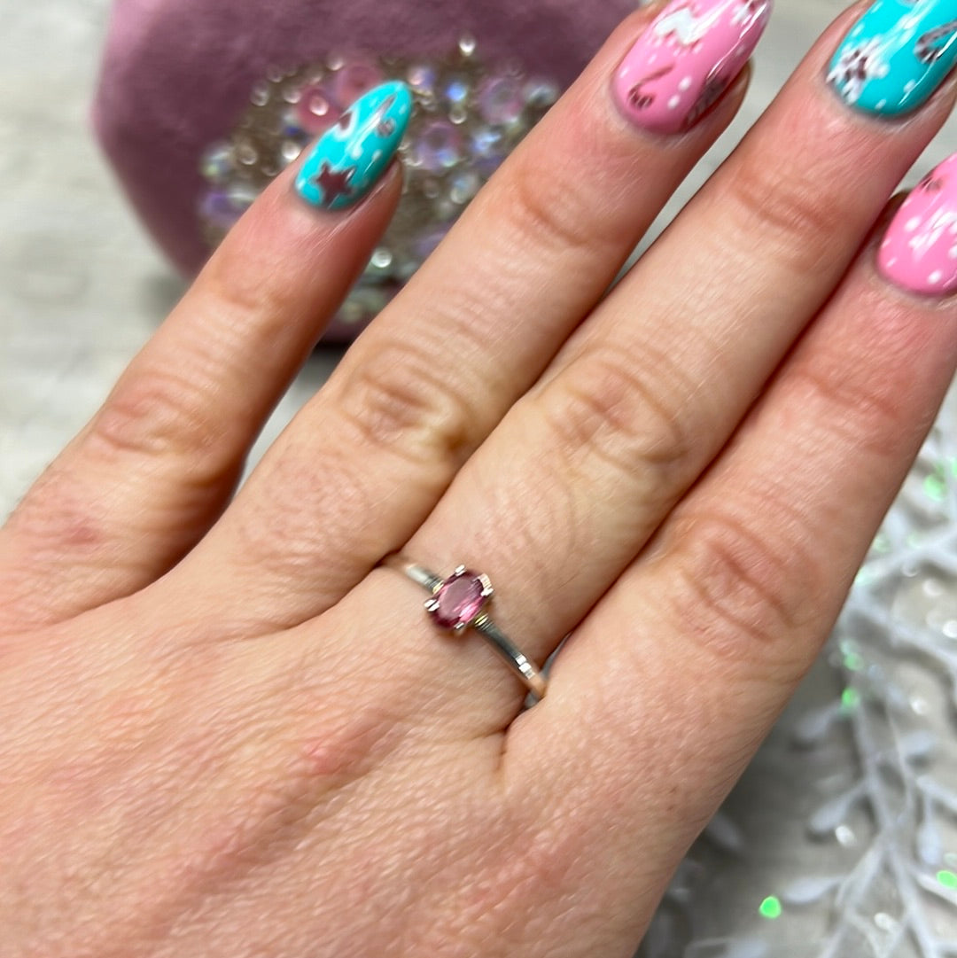 Pink Tourmaline Facet 925 Sterling Silver Ring - Size U