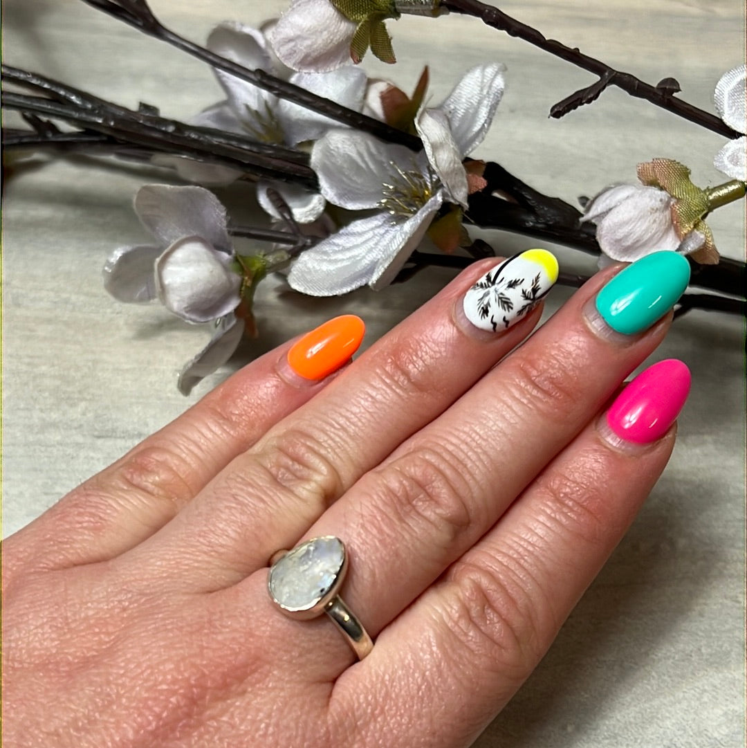 Rainbow Moonstone Raw 925 Sterling Silver Ring - Size O