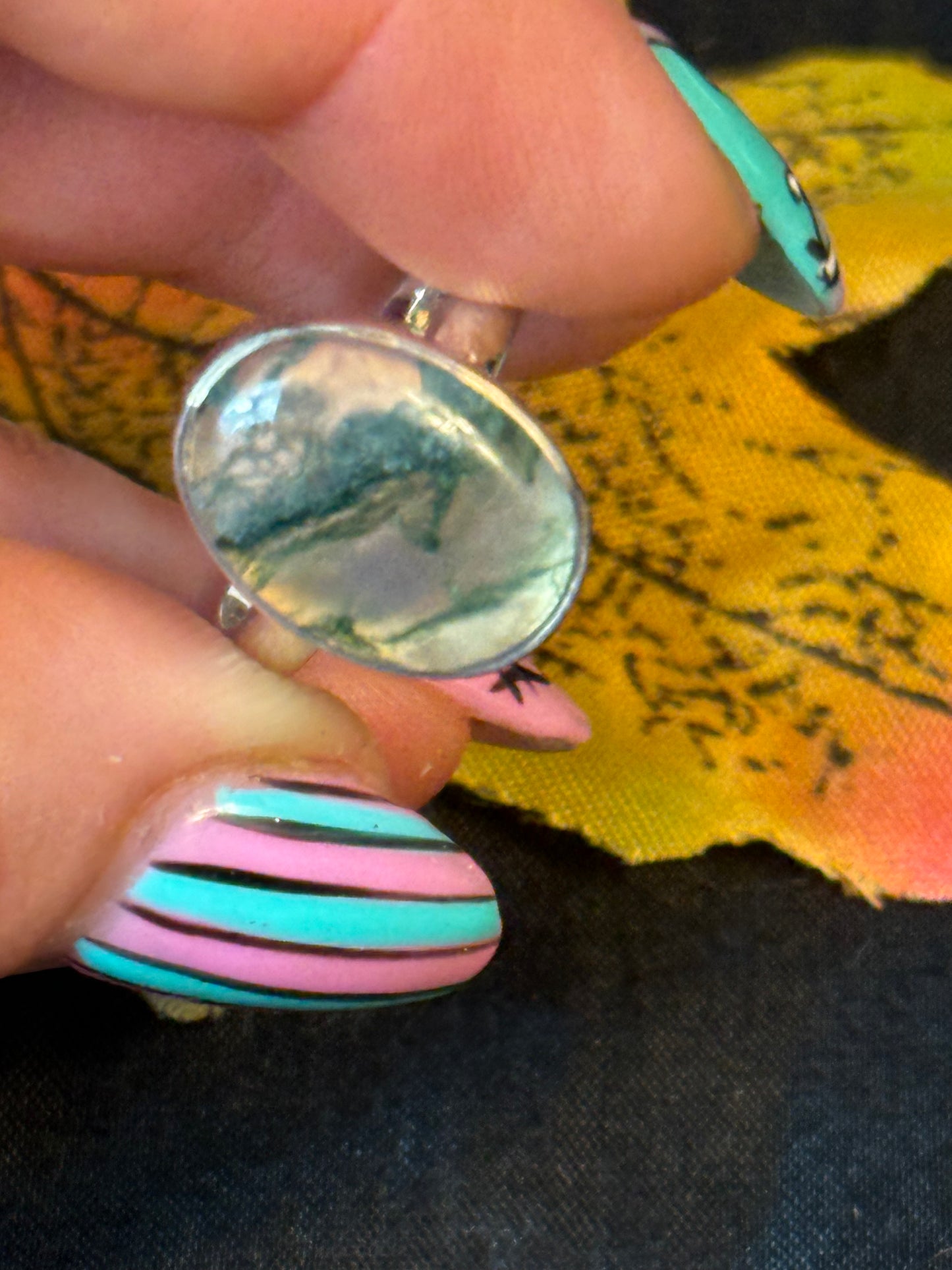 Moss Agate 925 Silver Ring - Size M 1/2