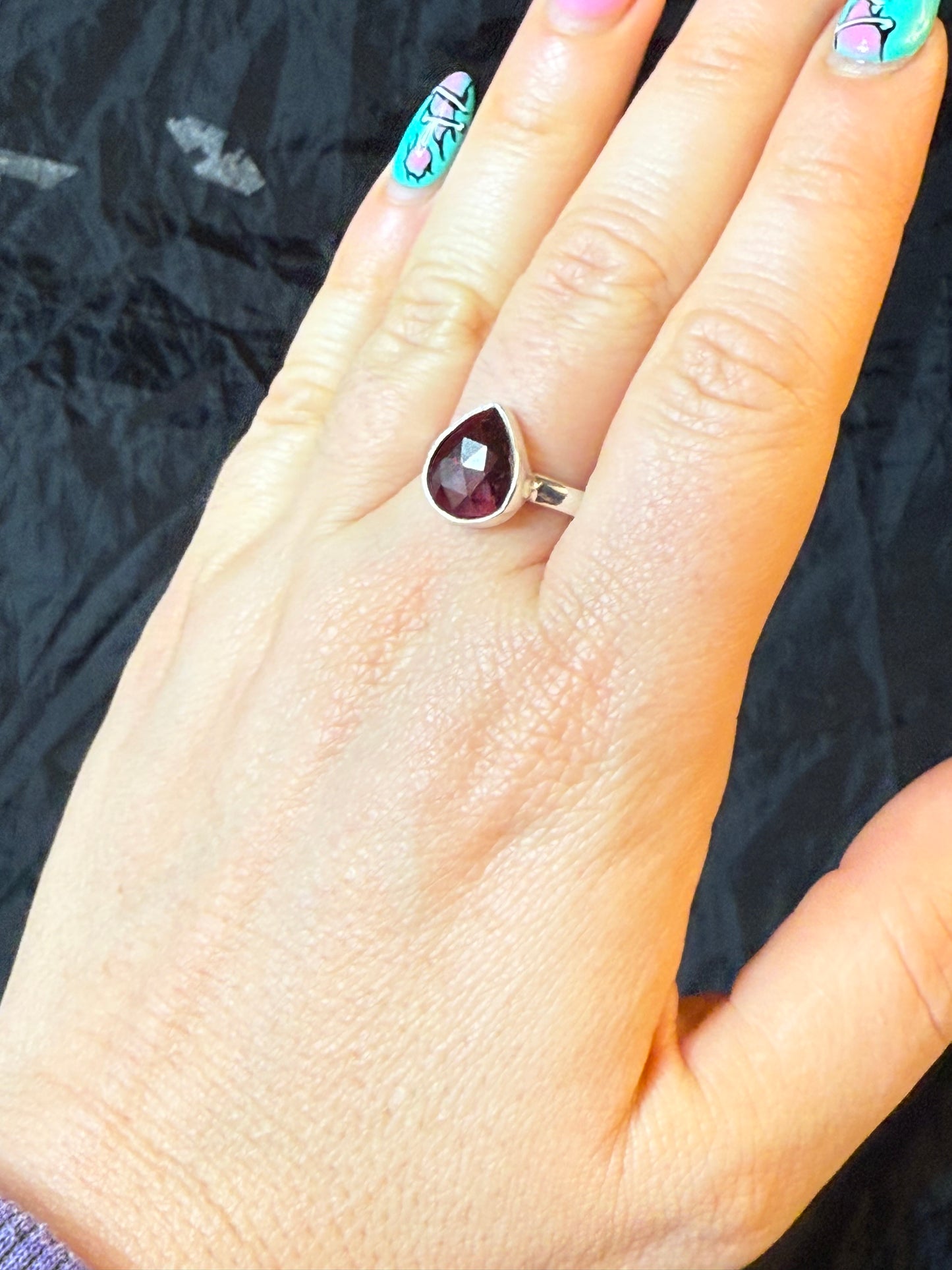 Garnet Facet 925 Ring - Size R 1/2