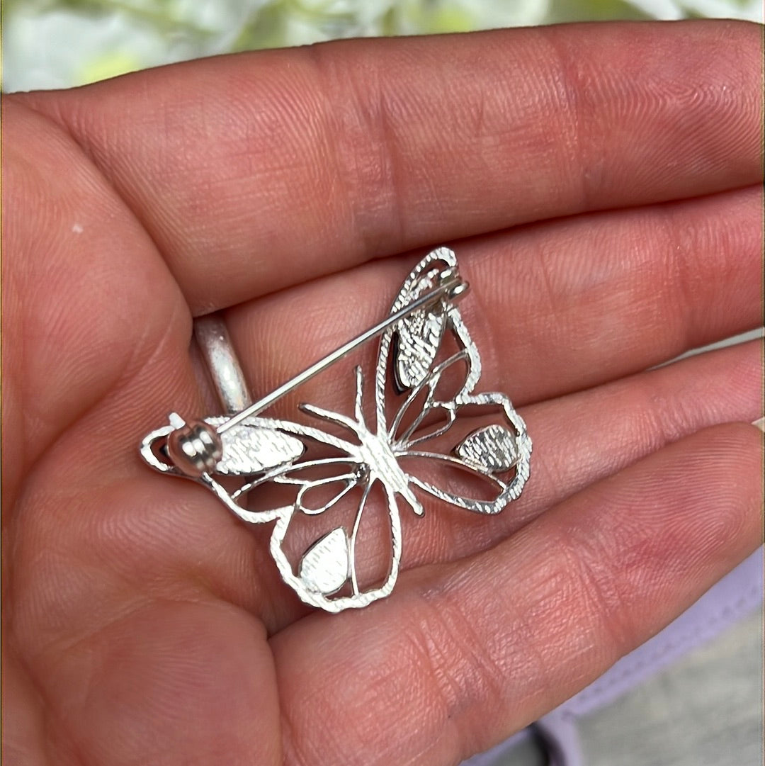 Amber Butterfly 925 Sterling Silver Brooch