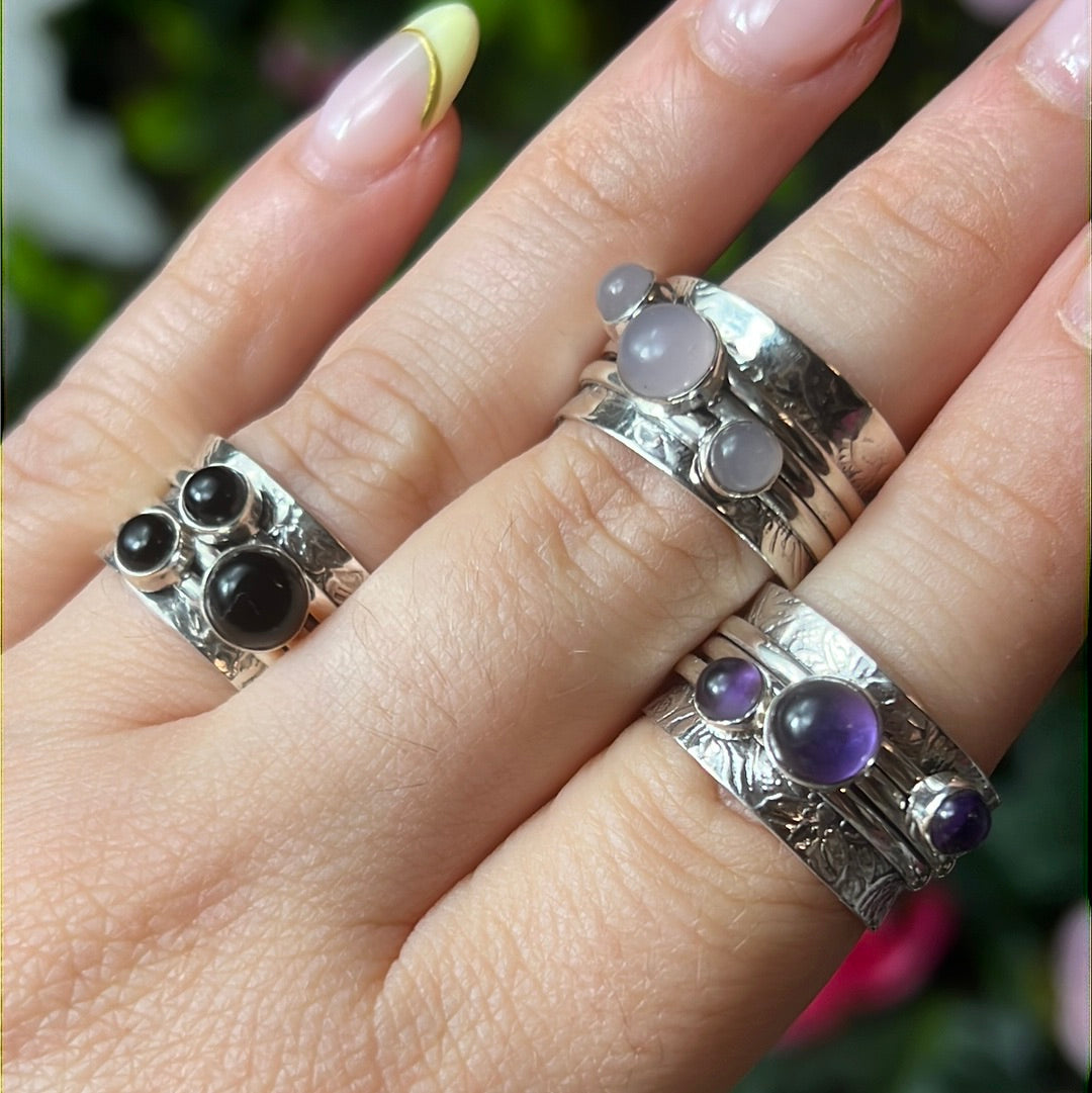 Trio Fidget Spinner Ring - Sterling Silver 925 Size N 1/2