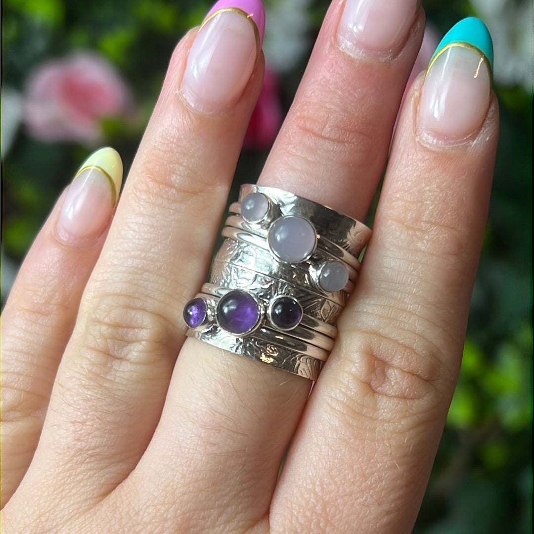 Trio Fidget Spinner Ring - Sterling Silver 925 Size N 1/2
