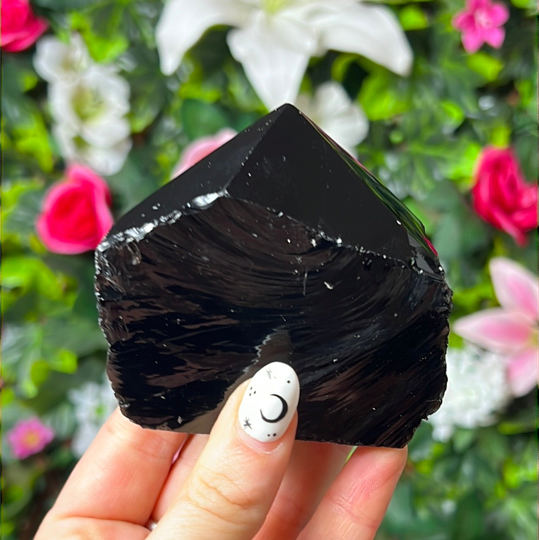 Black Obsidian Half & Half Polished Raw Tower Point