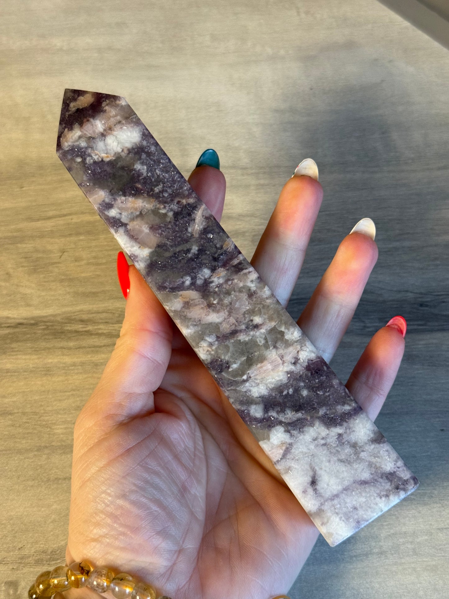 Kunzite Lepidolite Smokey Unicorn Tower Point - rare mix