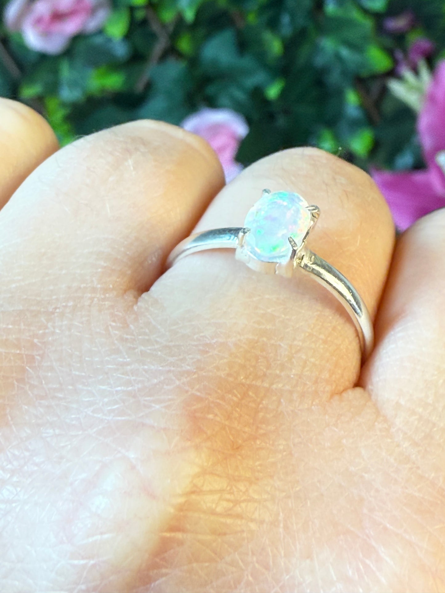Ethiopian Opal 925 Silver Ring - Size S