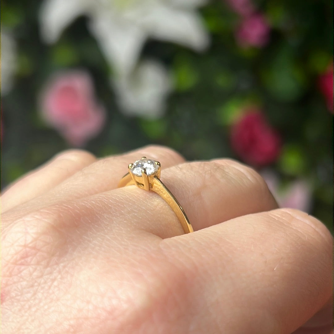 Moissanite 925 Sterling 24ct Gold Ring - Size N 1/2 - O 0.5ct