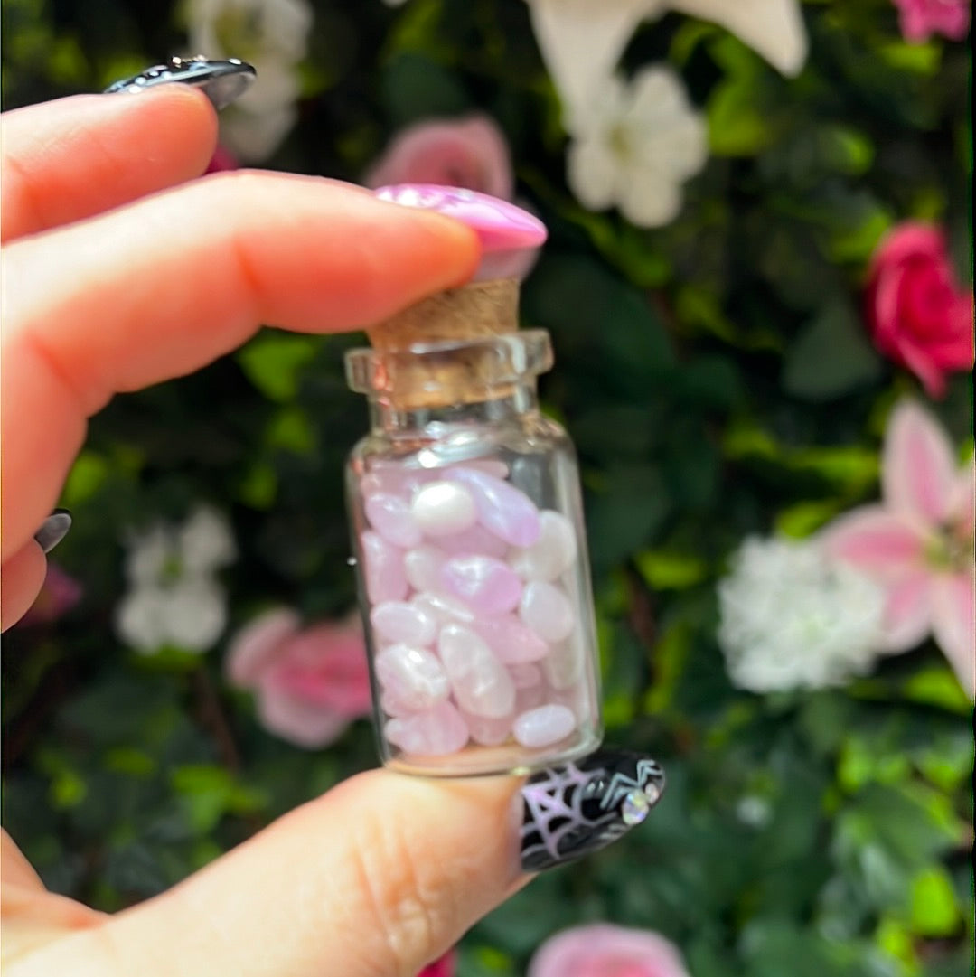 Kunzite Chip Glass Jar Bottle