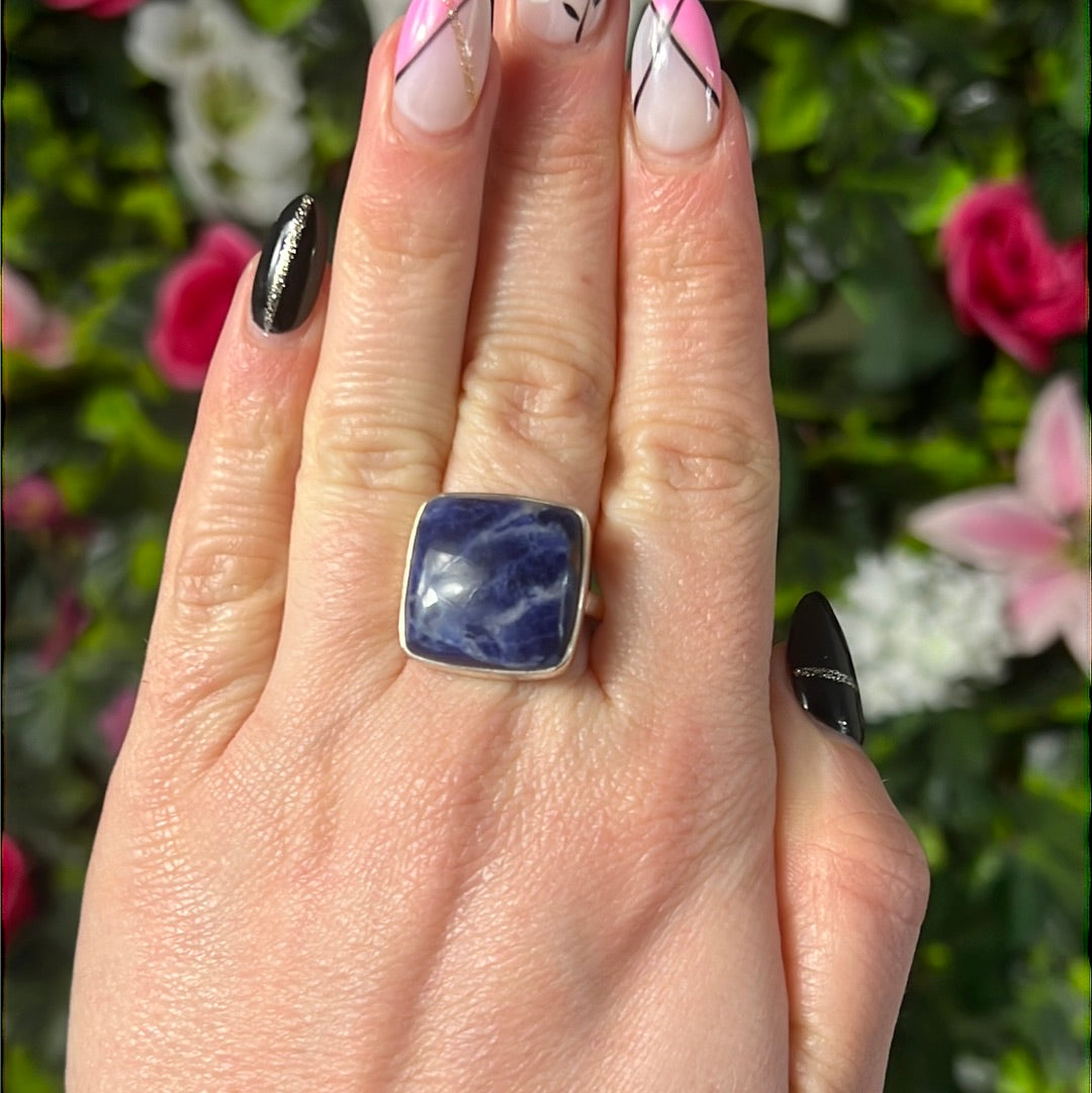 Sodalite 925 Silver Ring -  Size S