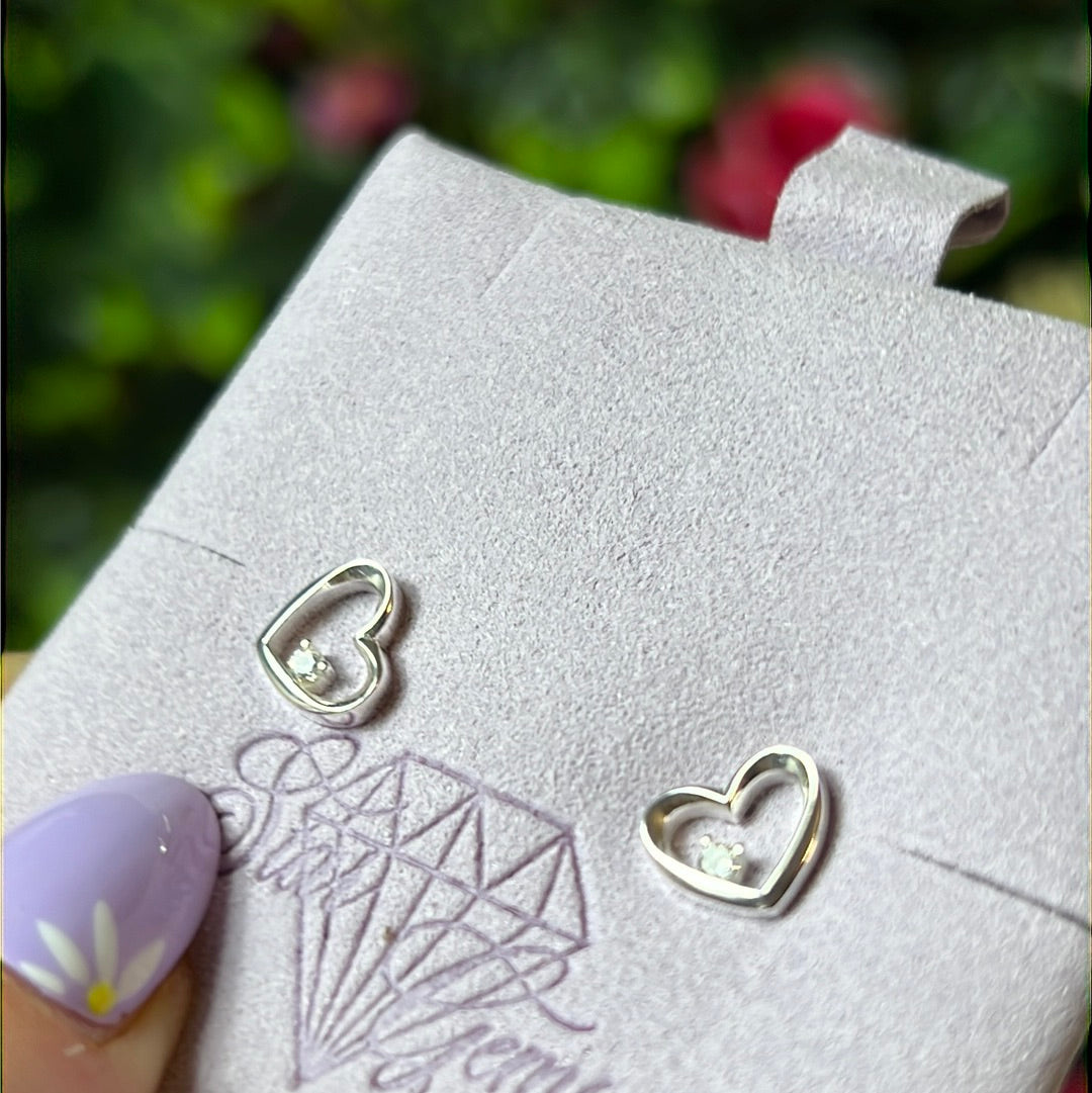 Bling Heart 925 Sterling Studs Earrings