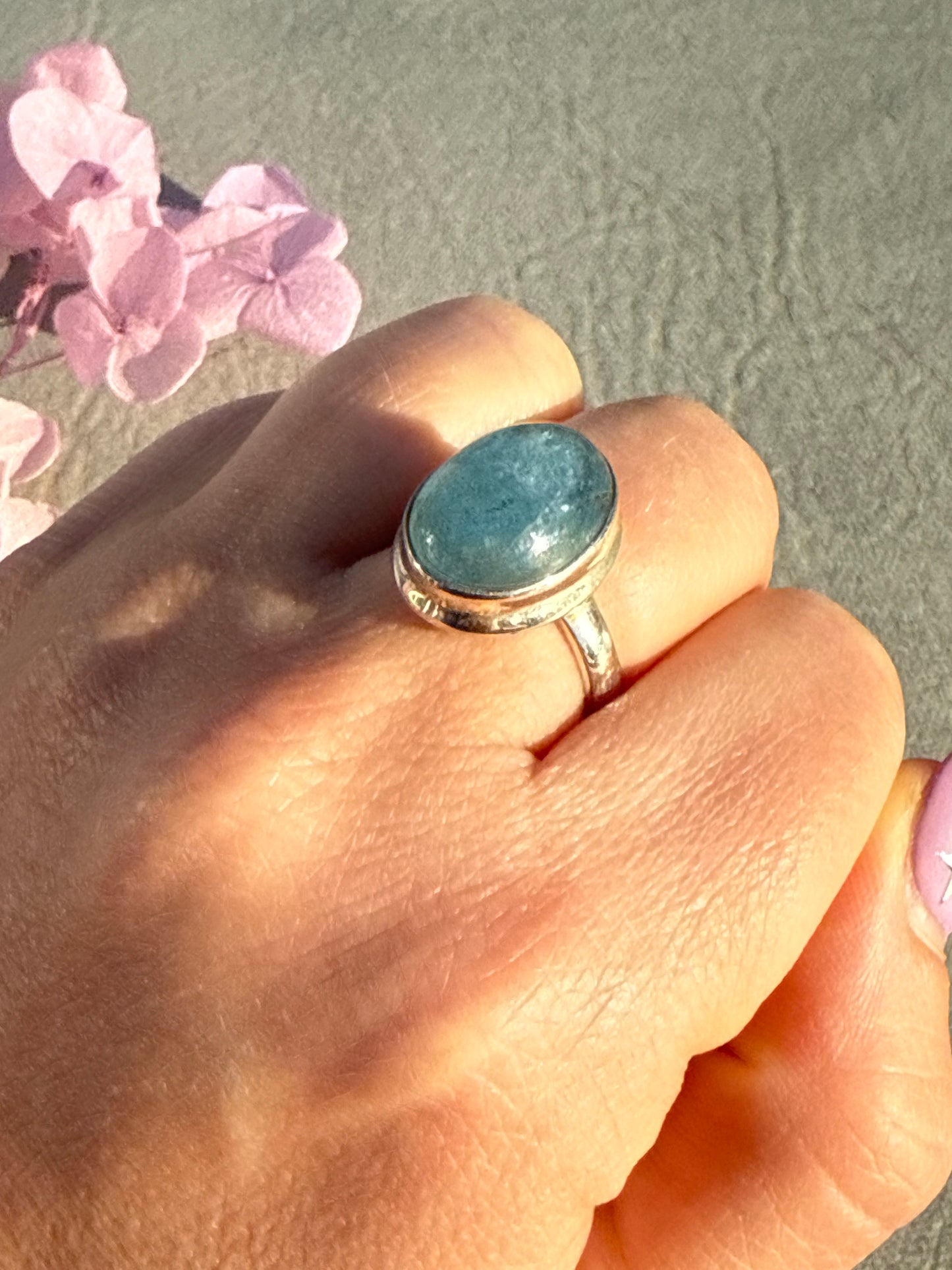 Aquamarine 925 Silver Ring - Size O 1/2