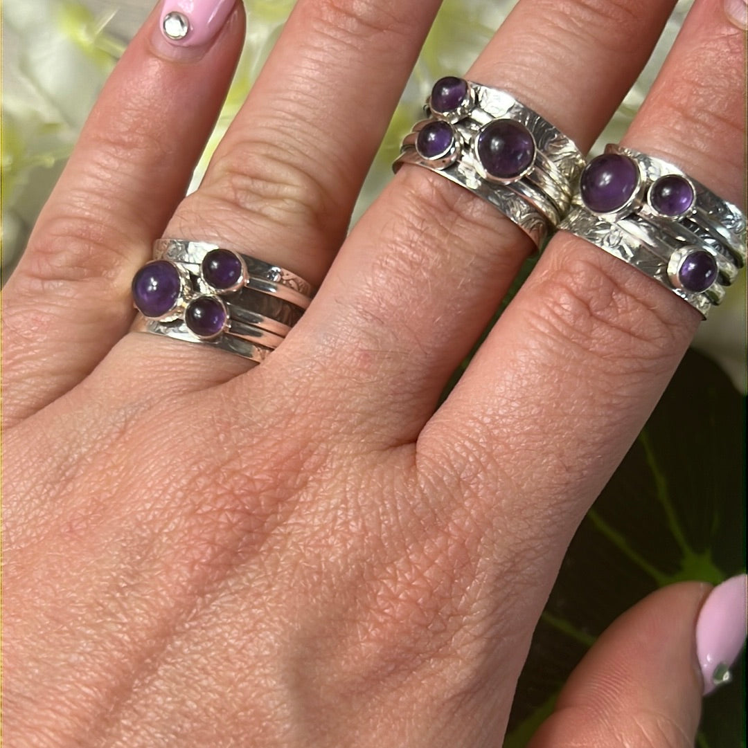 Trio Fidget Spinner Ring - Sterling Silver 925 - Size L 1/2