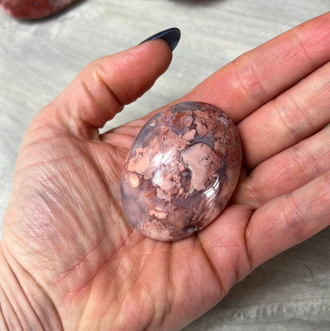 Pink Druzy Petal Agate Palm Pebble