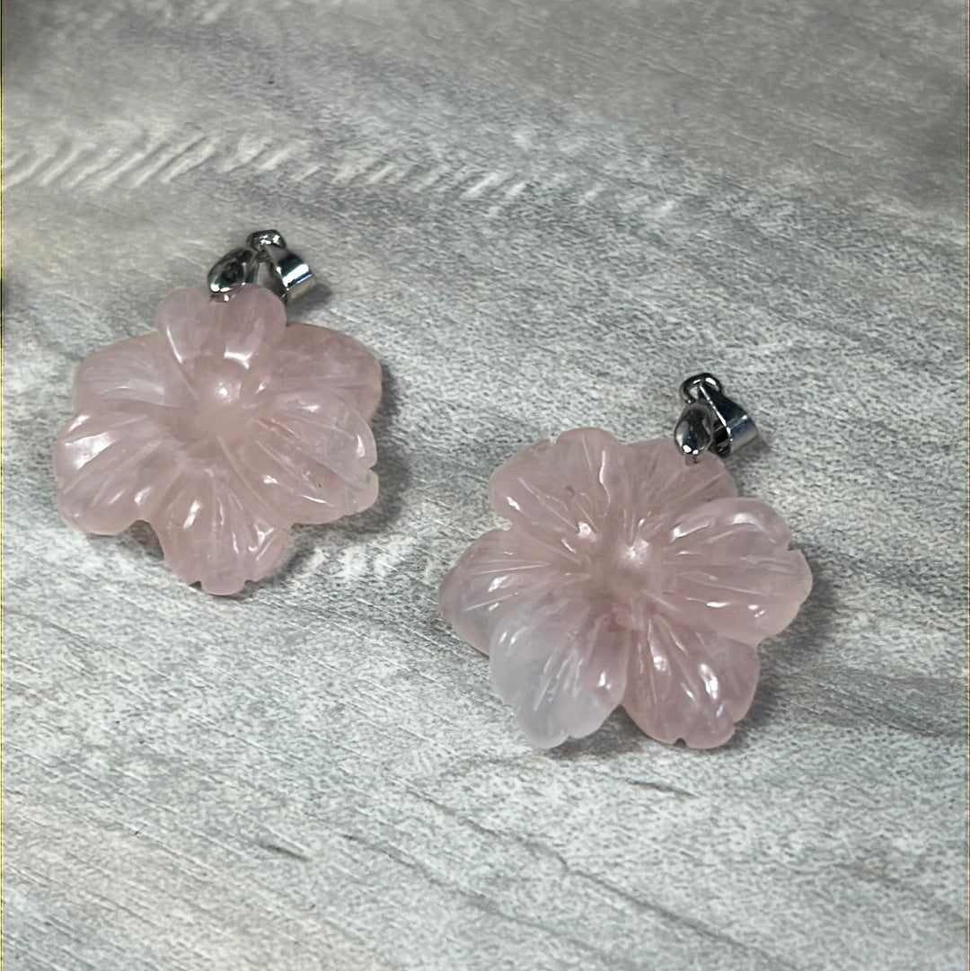 Rose Quartz Flower Pendant Sterling Silver