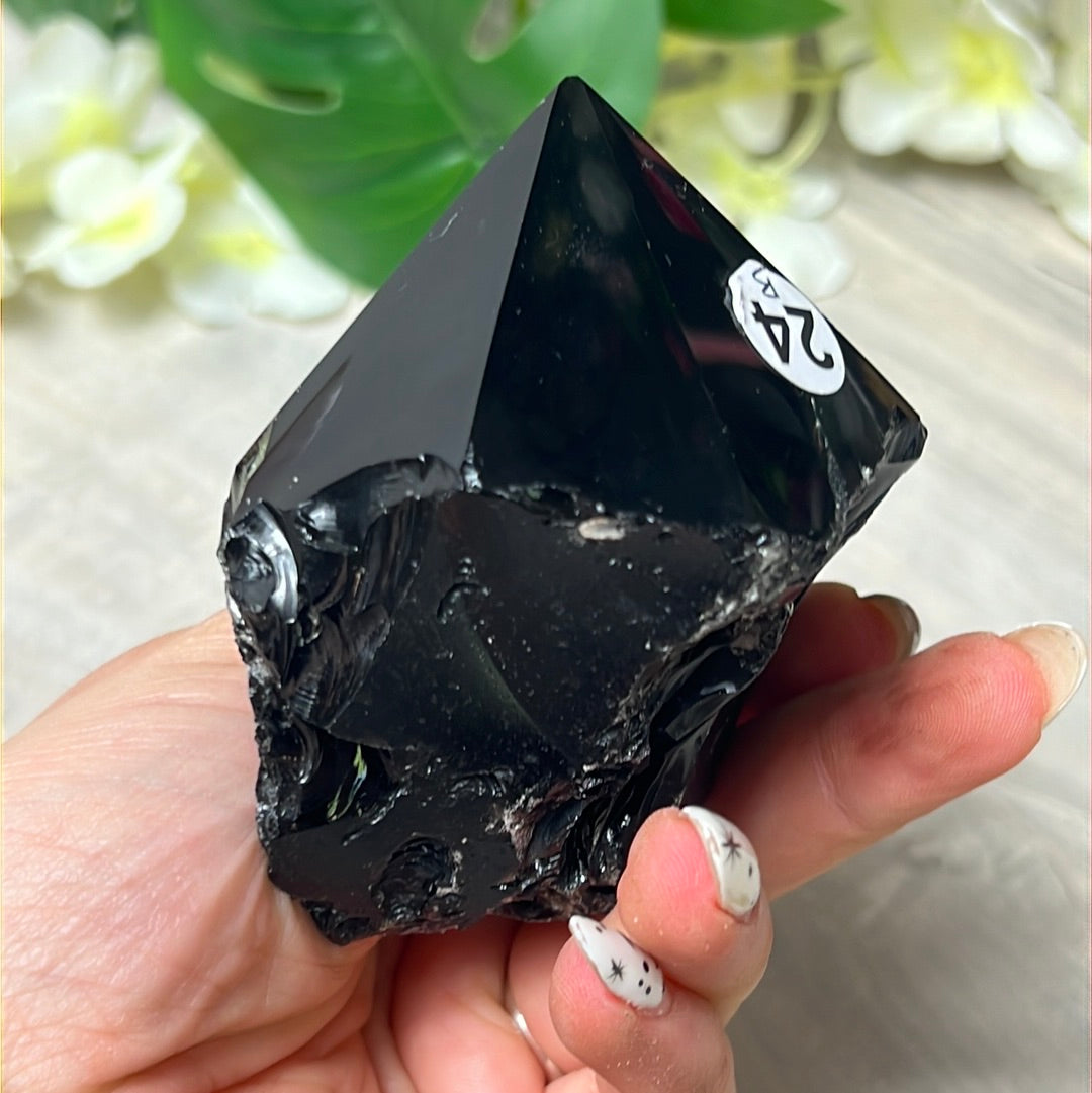Black Obsidian Half & Half Polished Raw Tower Point