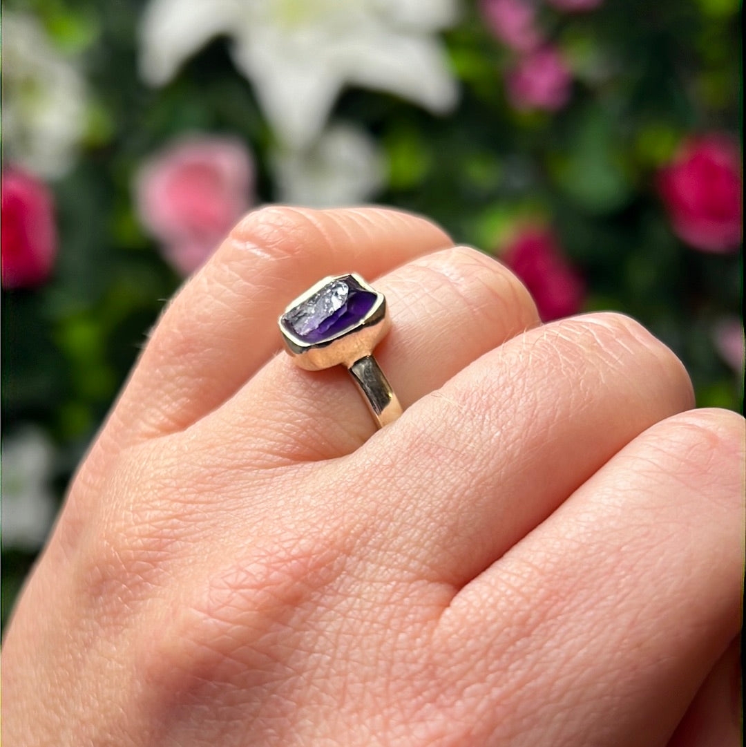 Amethyst Raw 925 Sterling Silver Ring - Size M