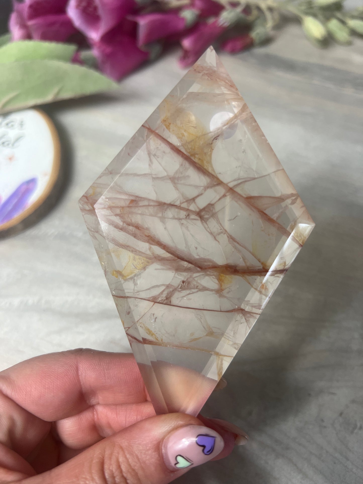 Fire Quartz & Golden Healer in Rose Quartz Diamond