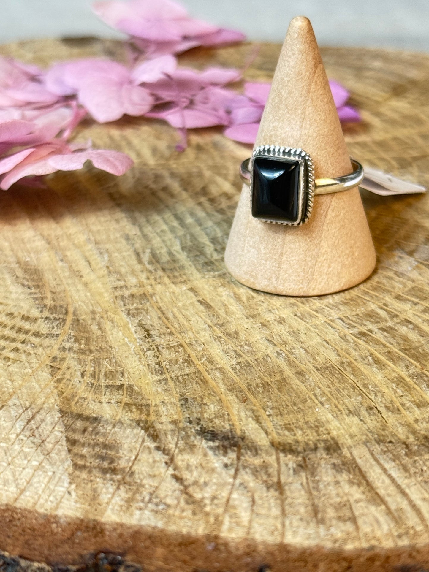 Square Onyx 925 Ring - Size N 1/2