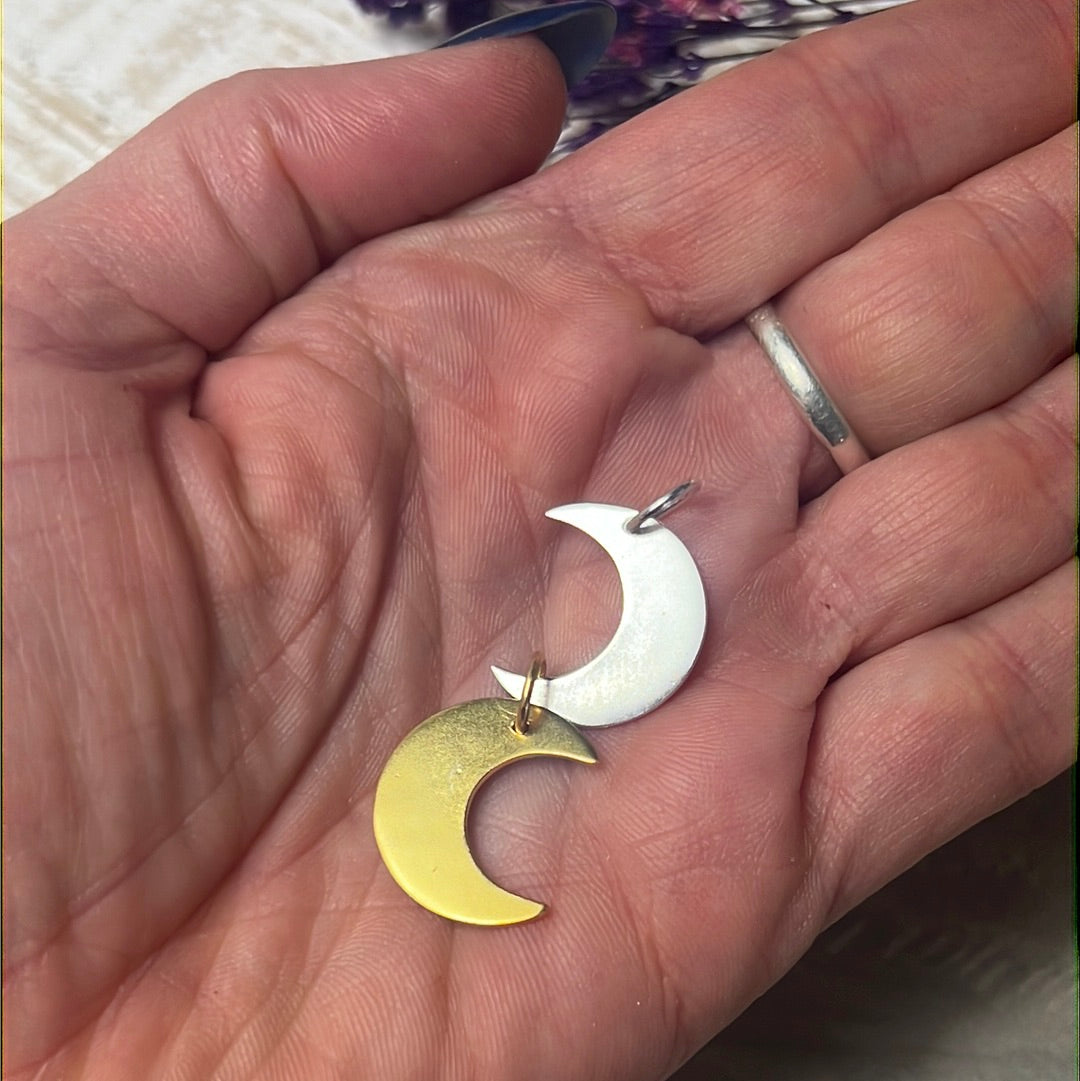 Moon Large Flat 925 Sterling Silver Pendant Charm