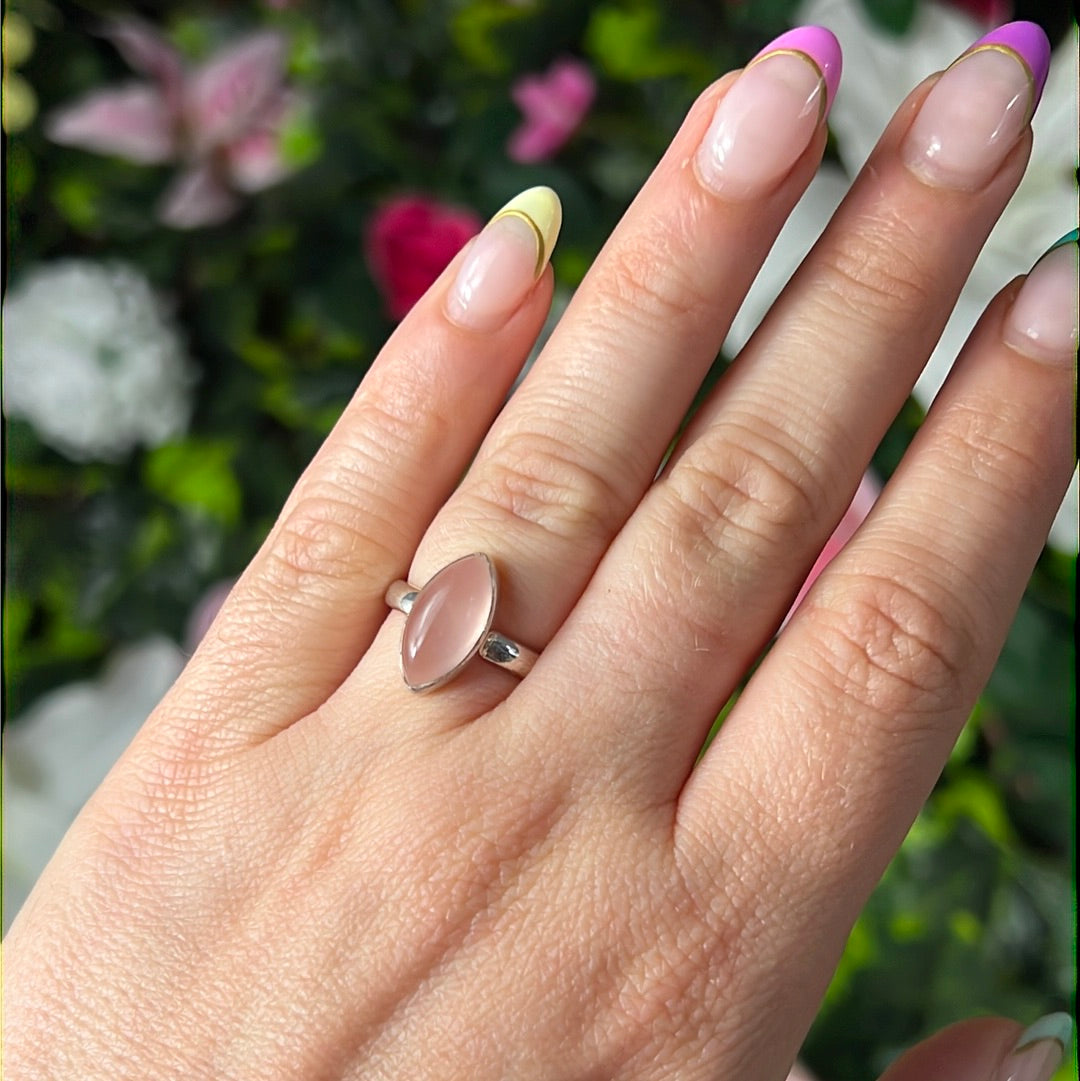 Rose Quartz 925 Silver Ring -  Size L - L 1/2
