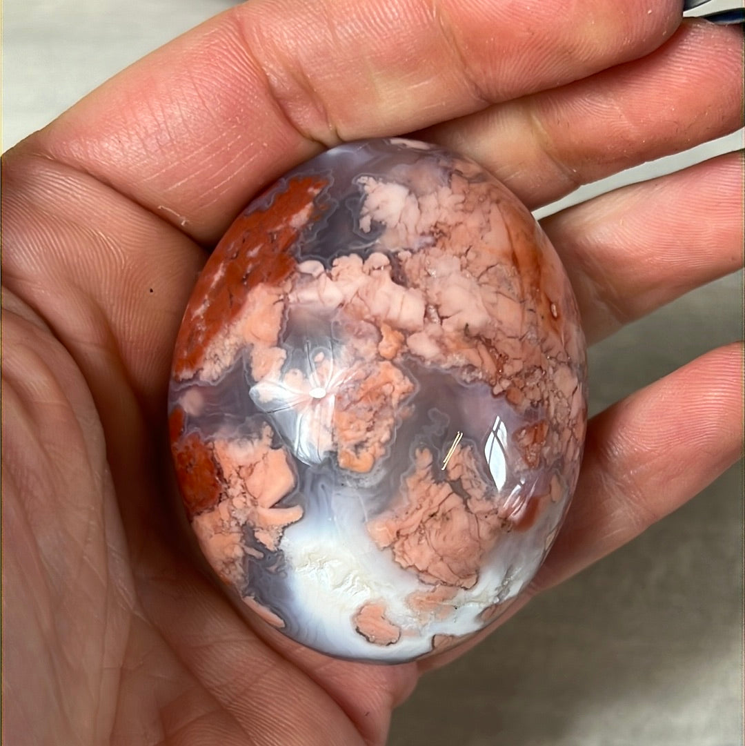 Pink Druzy Petal Agate Palm Pebble