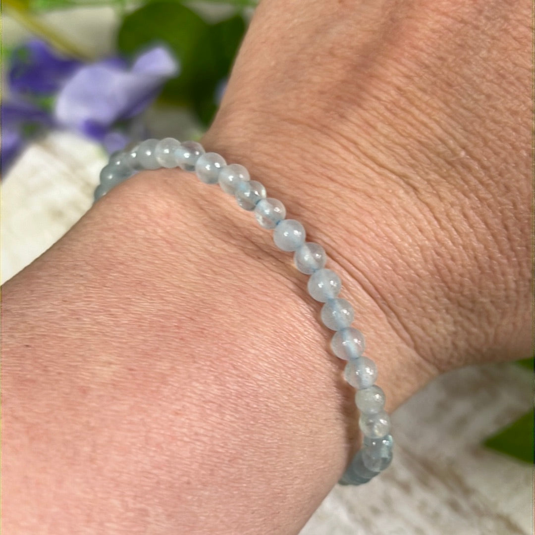 4mm Aquamarine Bead Bracelet