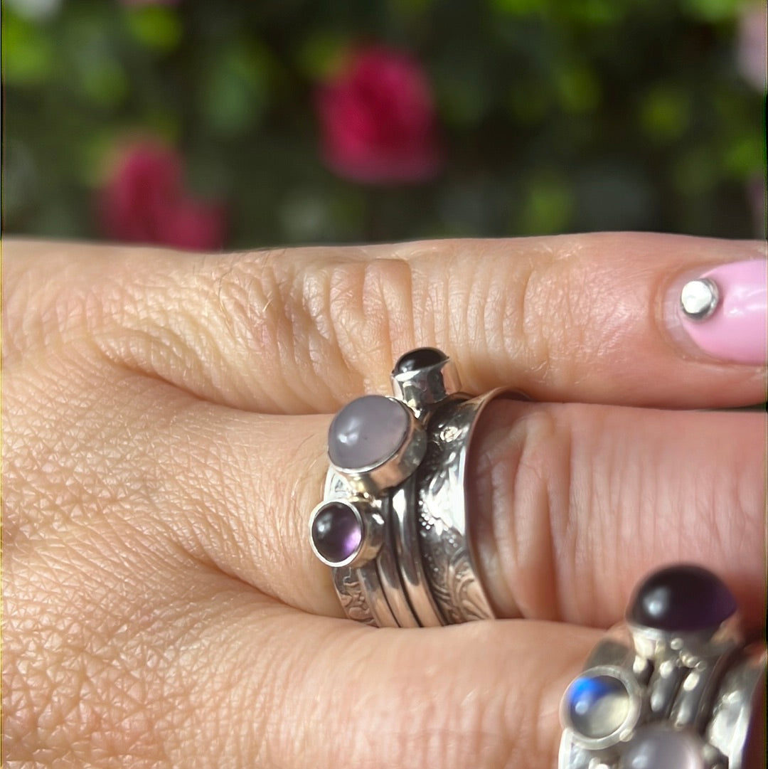 Trio Mix Fidget Spinner Ring - Sterling Silver 925 Size L 1/2