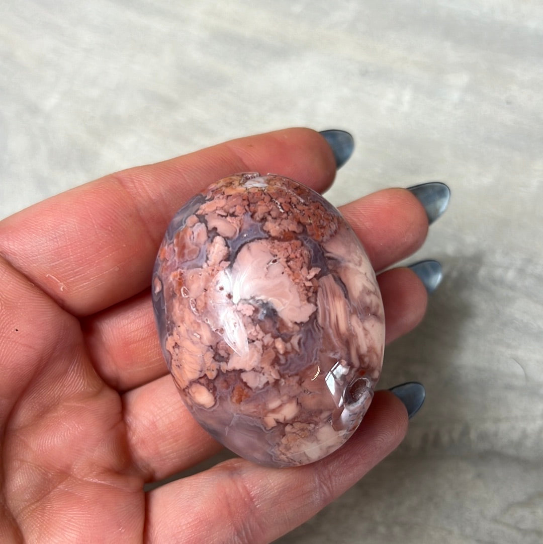 Pink Druzy Petal Agate Palm Pebble