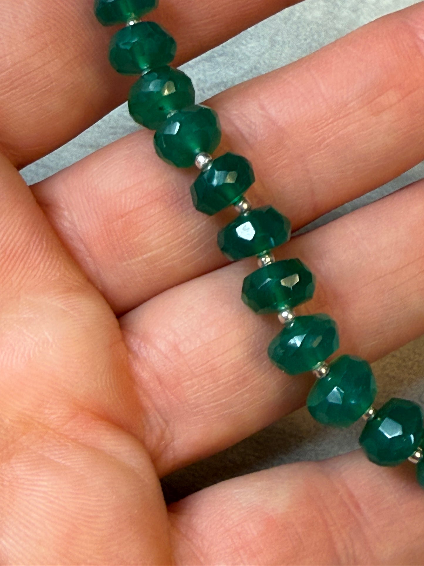Green Onyx Facet Sterling 925 Bracelet