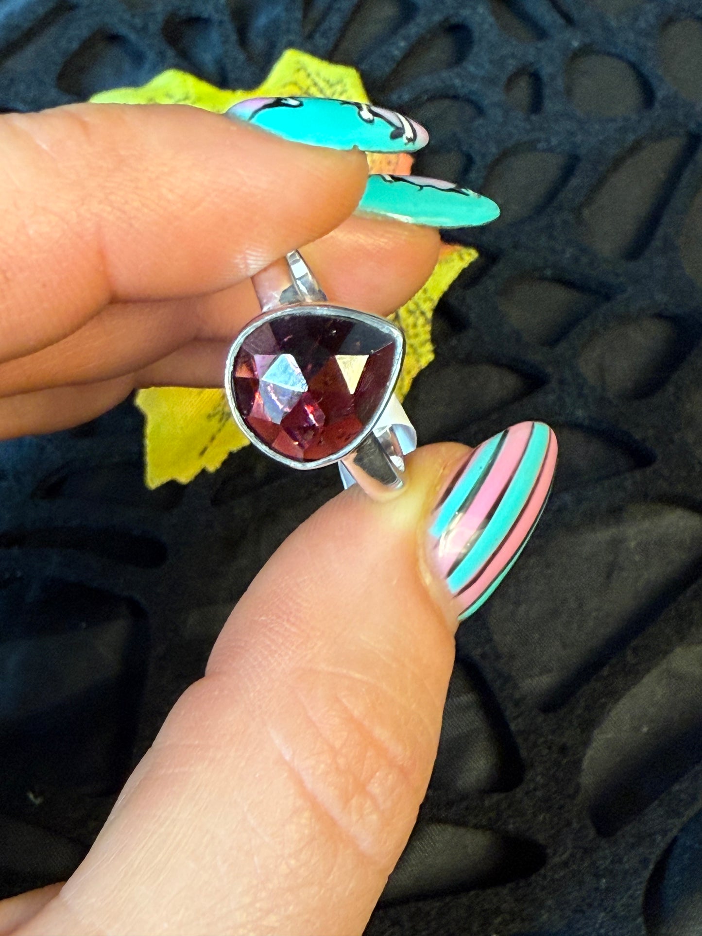 Garnet Facet 925 Ring - Size R 1/2