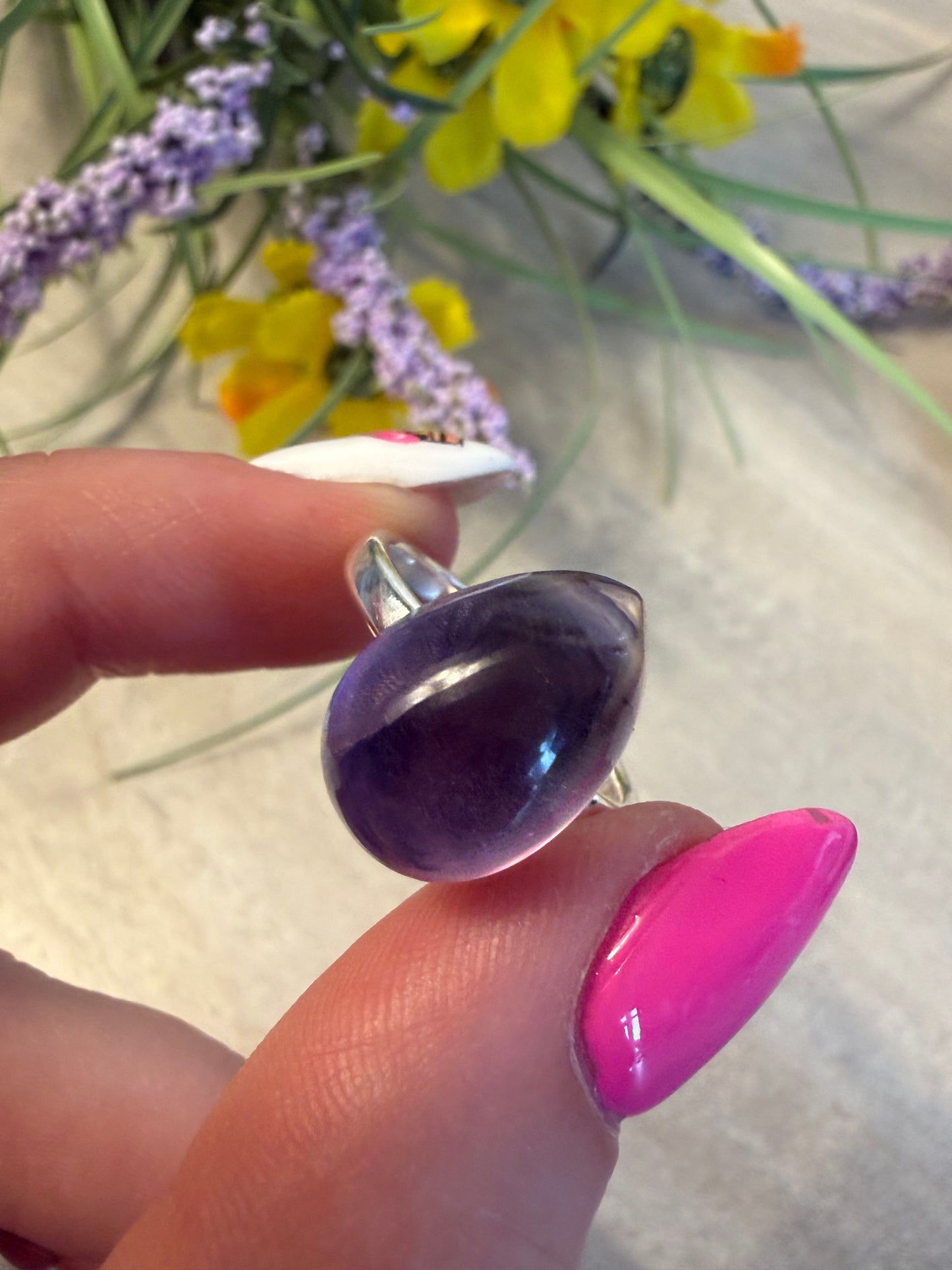 Handmade Amethyst Adjustable 925 Silver Ring