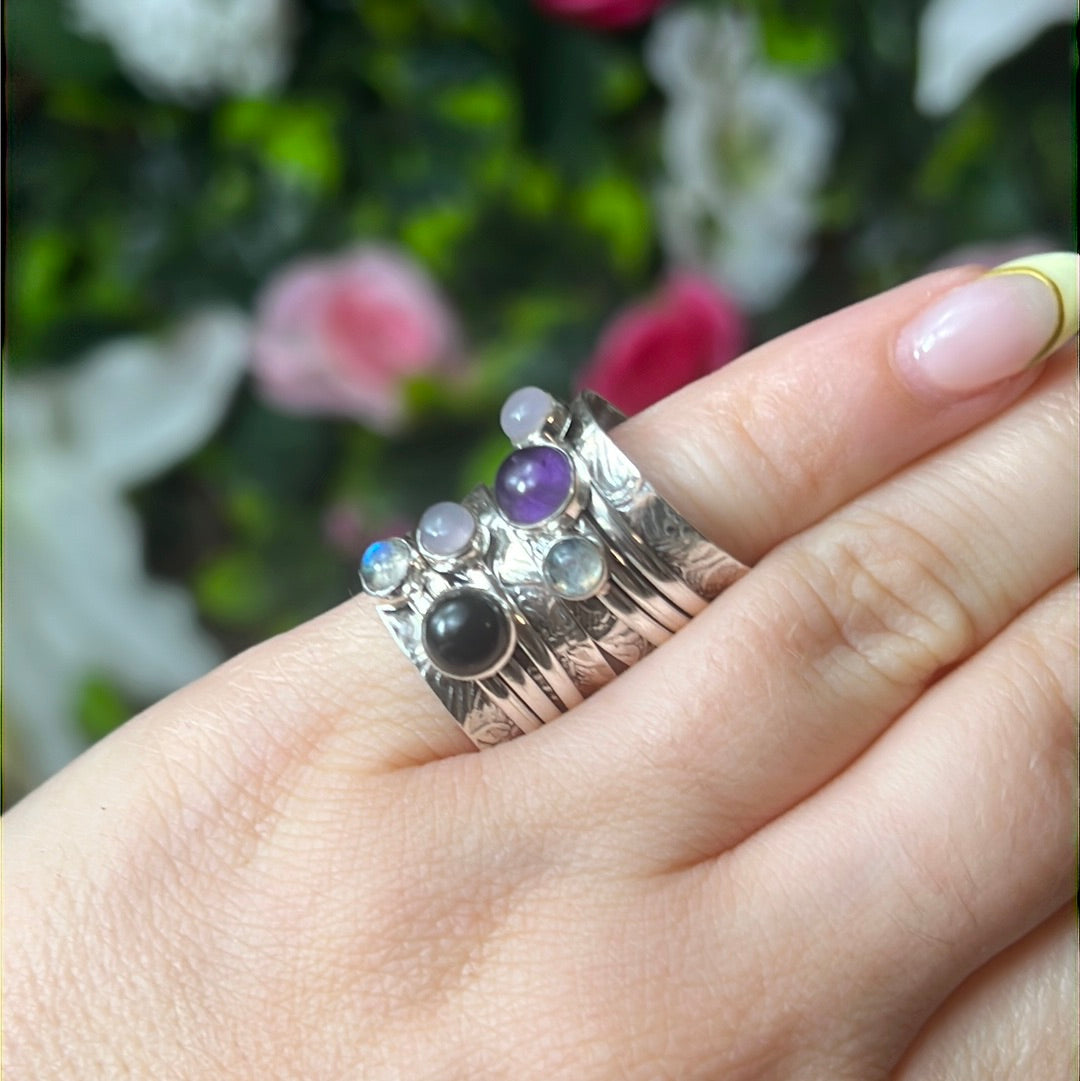 Trio Mix Fidget Spinner Ring - Sterling Silver 925 - Size J 1/2