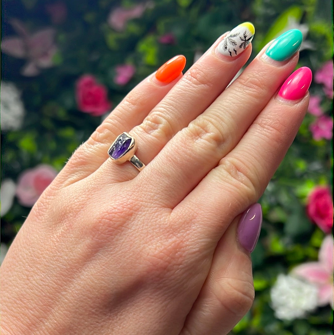 Amethyst Raw 925 Sterling Silver Ring - Size M