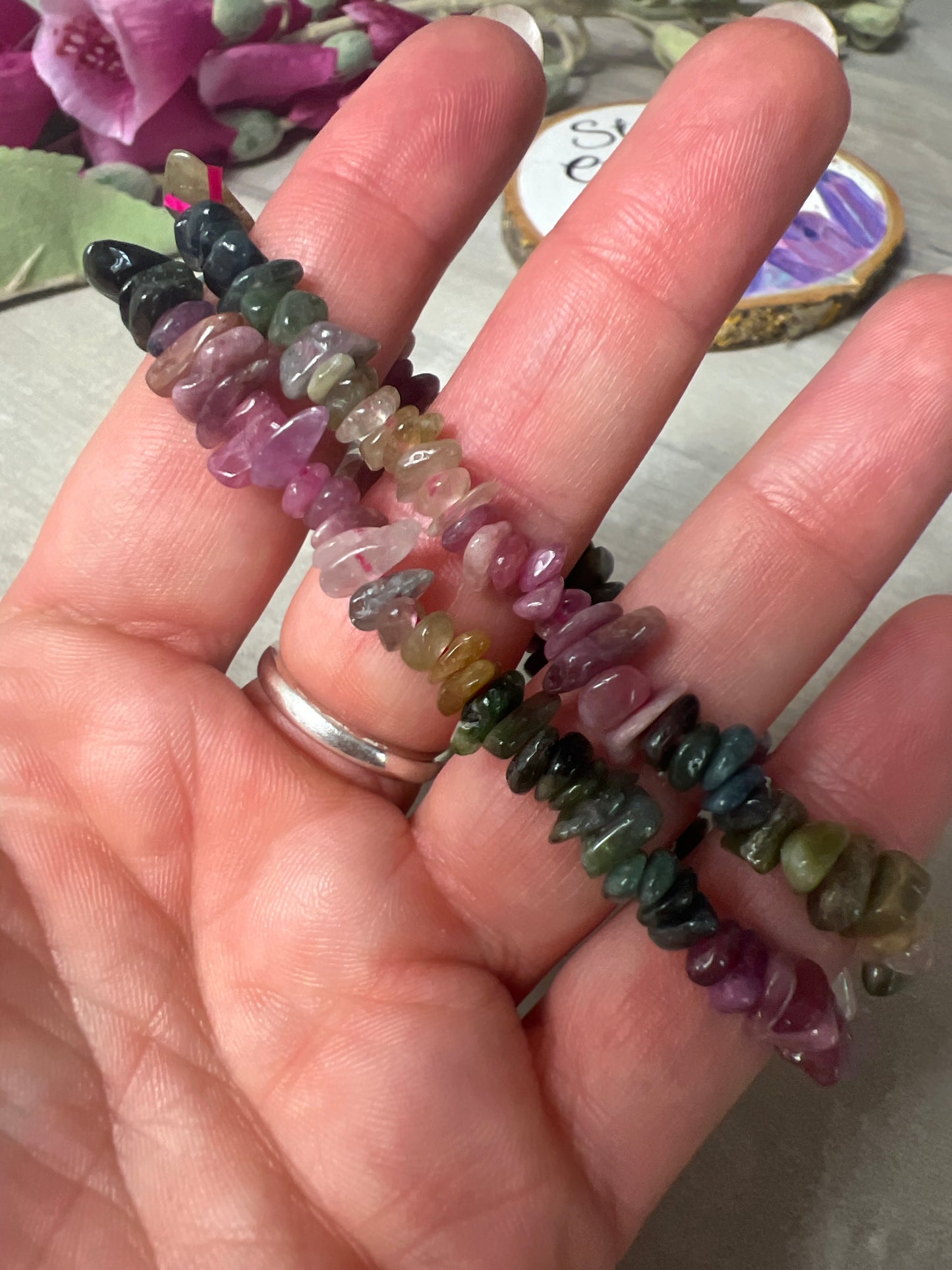 Watermelon Mix Tourmaline Chip Bead Bracelet - AA grade