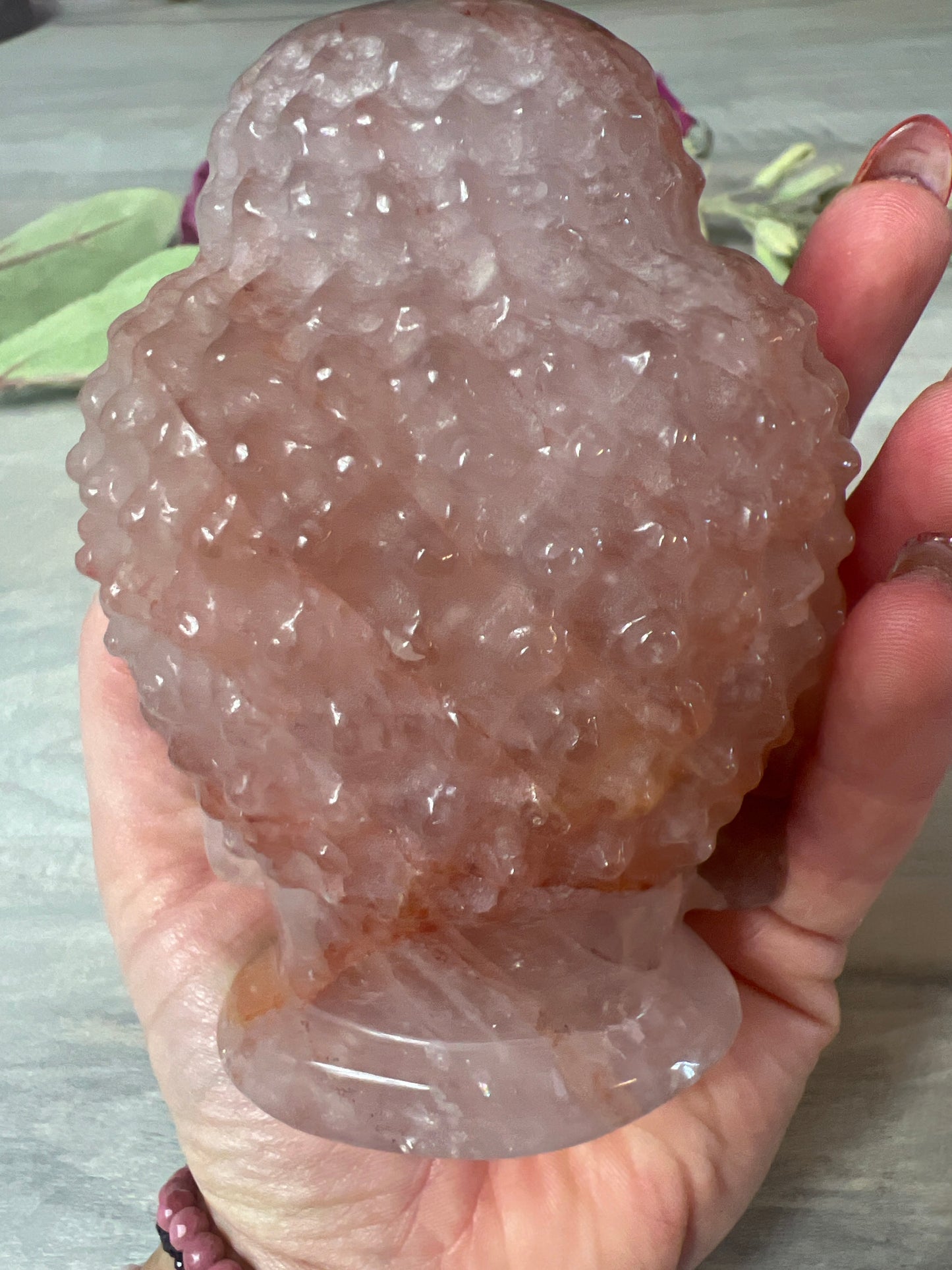 Large Fire Quartz Red Hematite in Rose Buddha Head