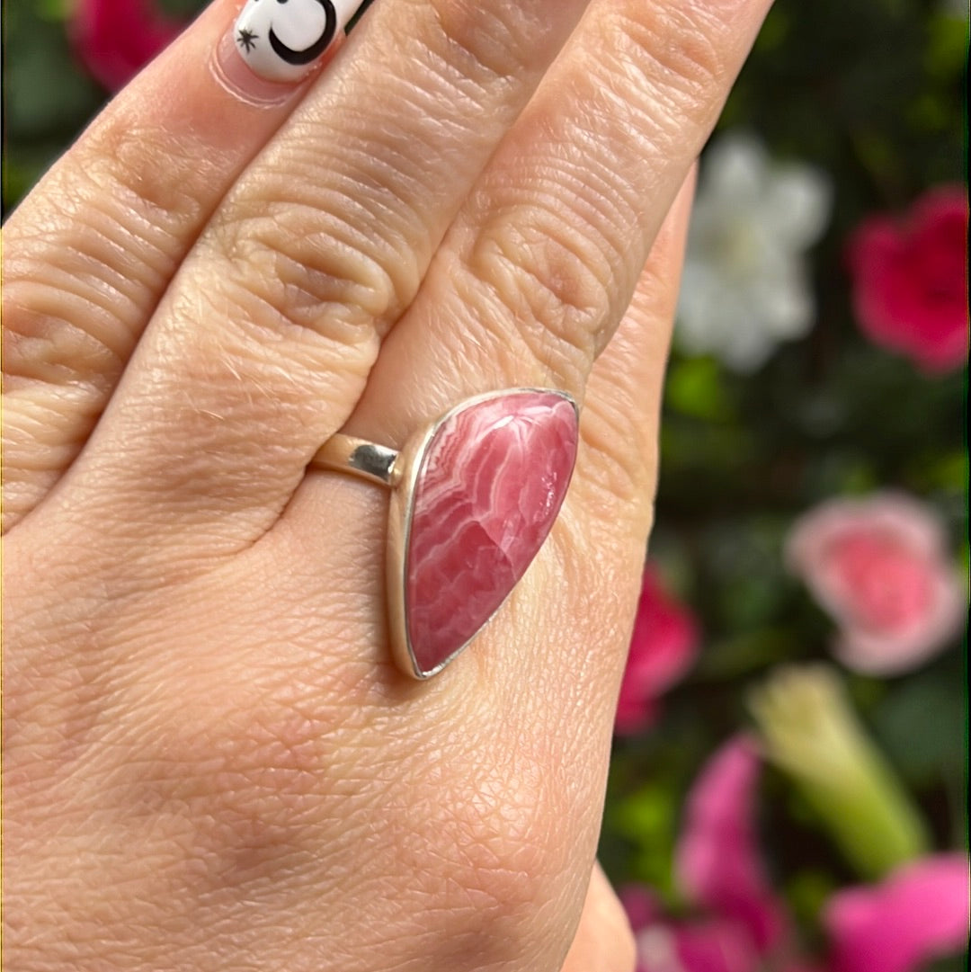 Rhodochrosite 925 Sterling Silver Ring - Size P 1/2