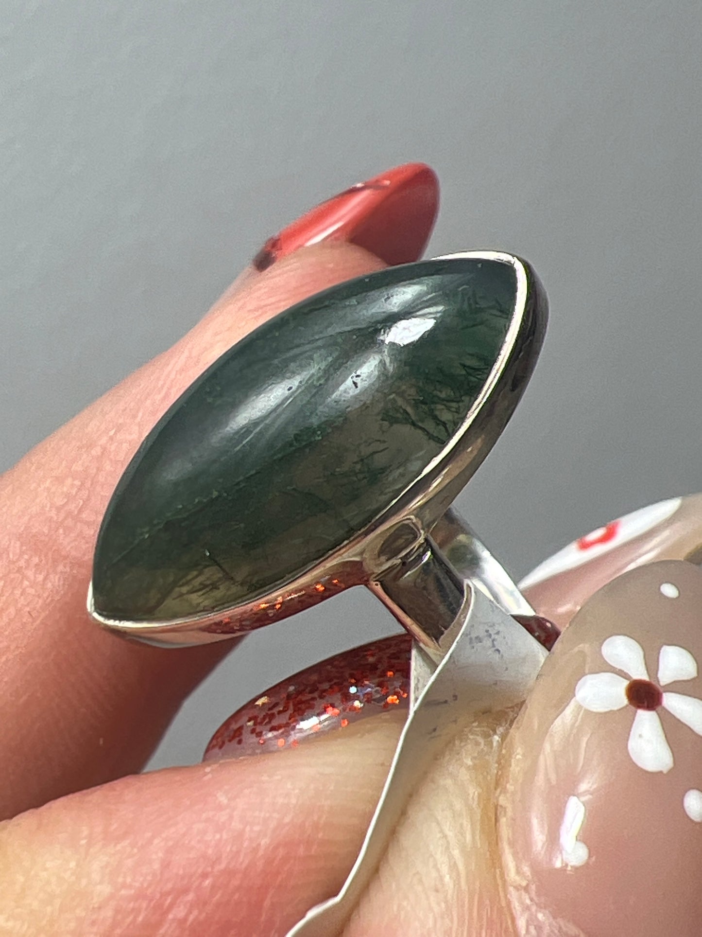 Moss Agate 925 Sterling Silver Ring - Size Q
