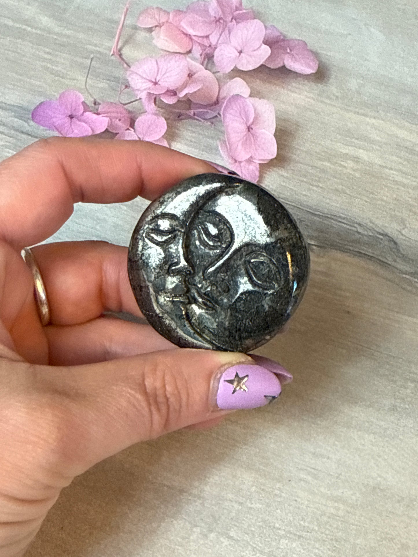 Pyrite moon sun face