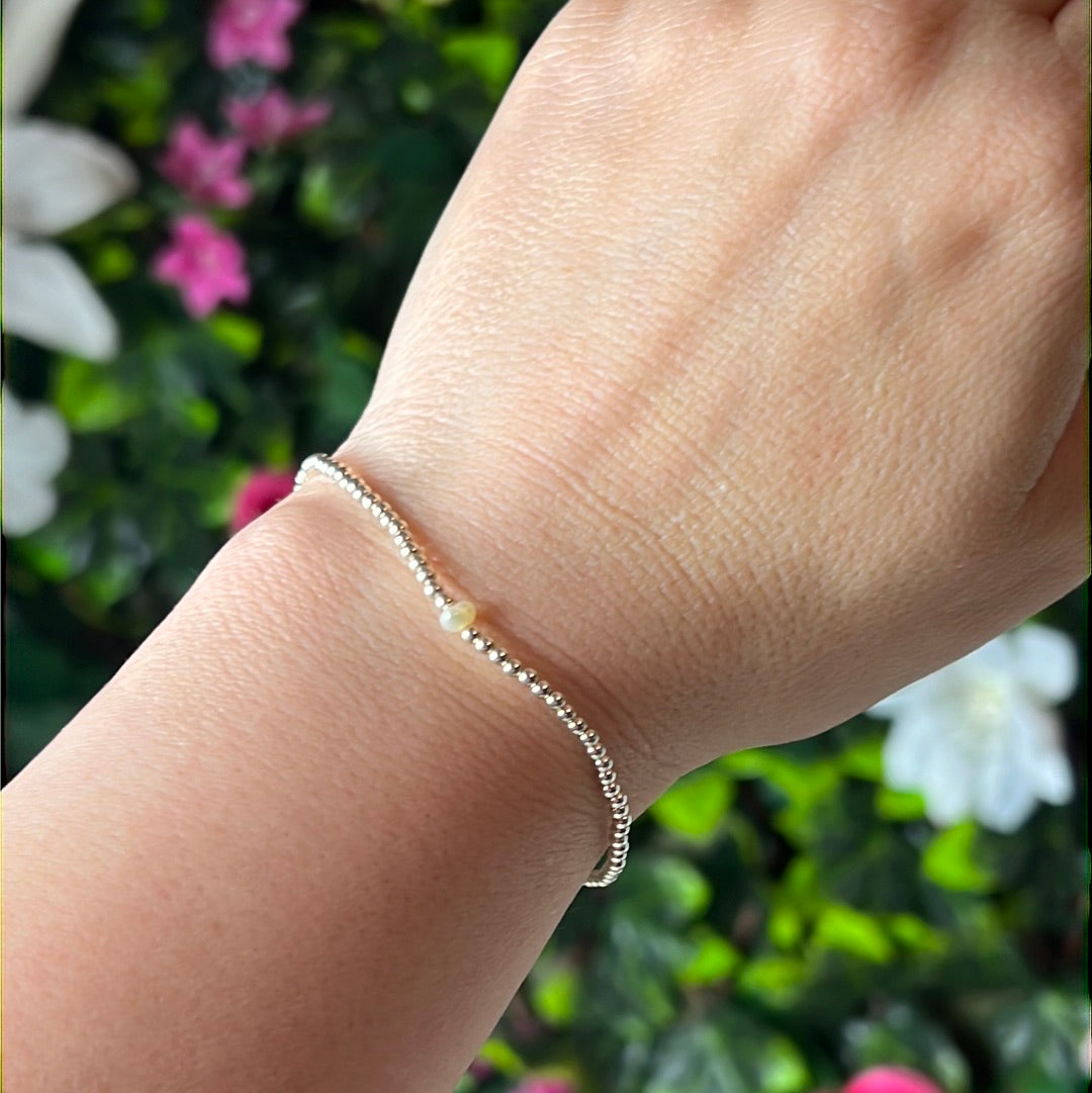 Freshwater Single Pearl 925 Sterling Silver Elastic Bracelet