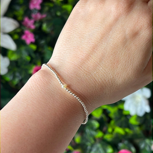 Freshwater Single Pearl 925 Sterling Silver Elastic Bracelet