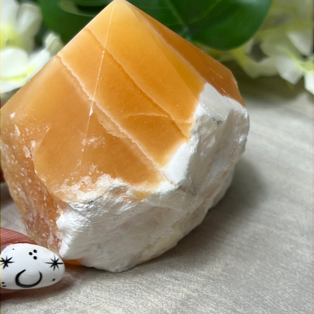 Orange Calcite Half & Half Polished Raw Tower Point