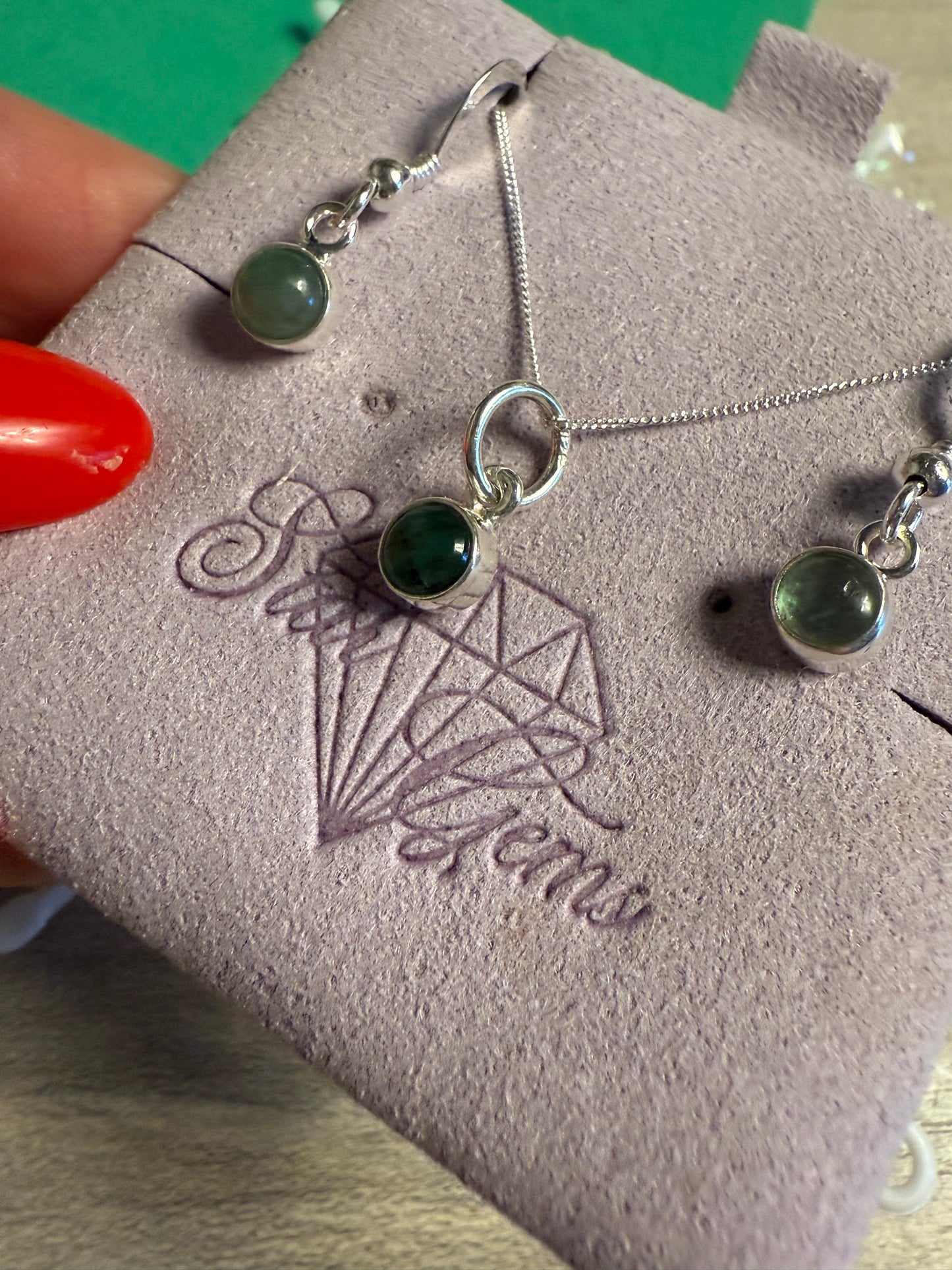 Emerald Sterling Silver Earring & Necklace Set
