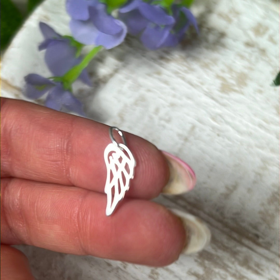 Open Angel Wing Feather 925 Sterling Silver Pendant Charm
