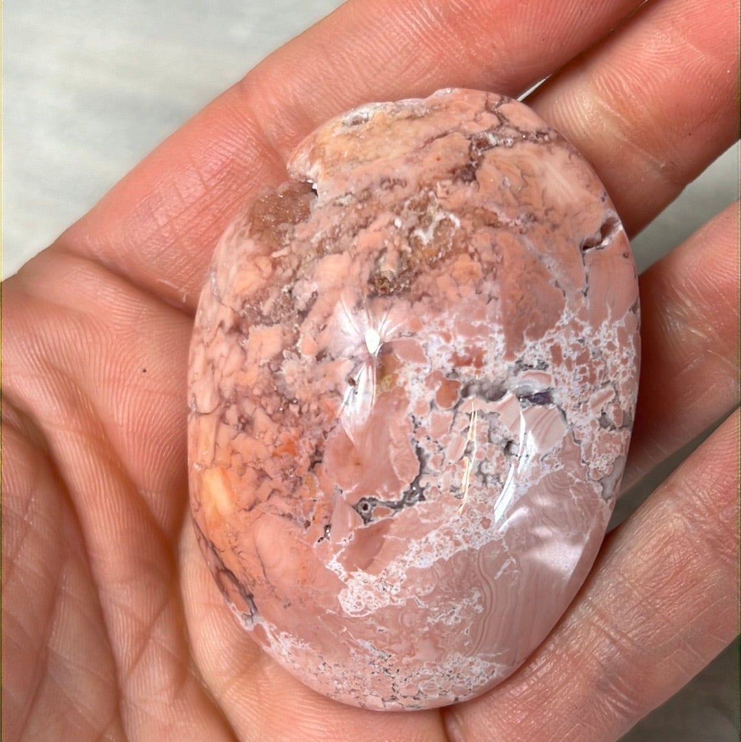 Pink Druzy Petal Agate Palm Pebble