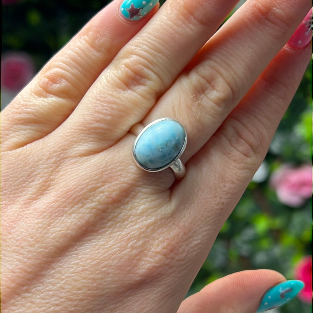 Larimar 925 Sterling Silver Ring - Size P 1/2 - Q