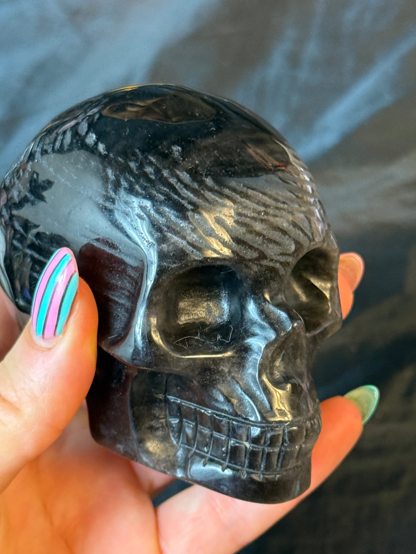 Silver Obsidian Skull