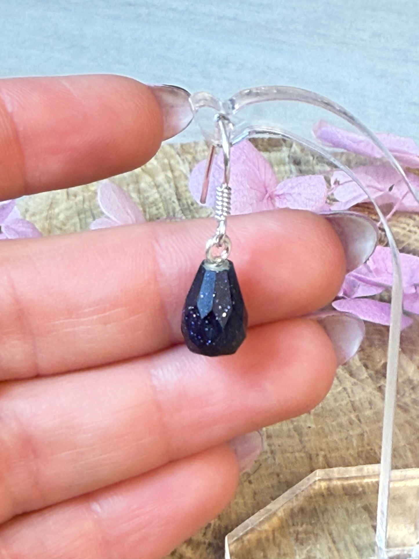 Blue Goldstone Mini Drop 925 Sterling Silver Earrings