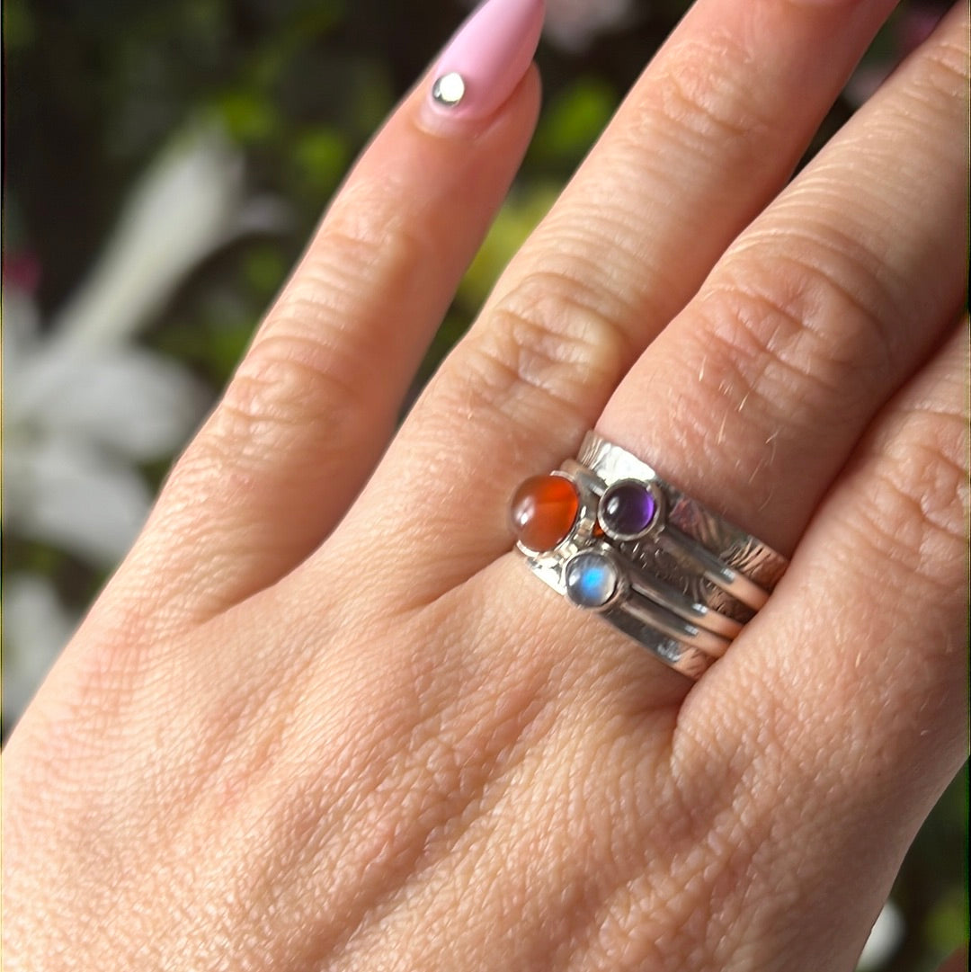 Trio Mix Fidget Spinner Ring - Sterling Silver 925 Size N - N 1/2