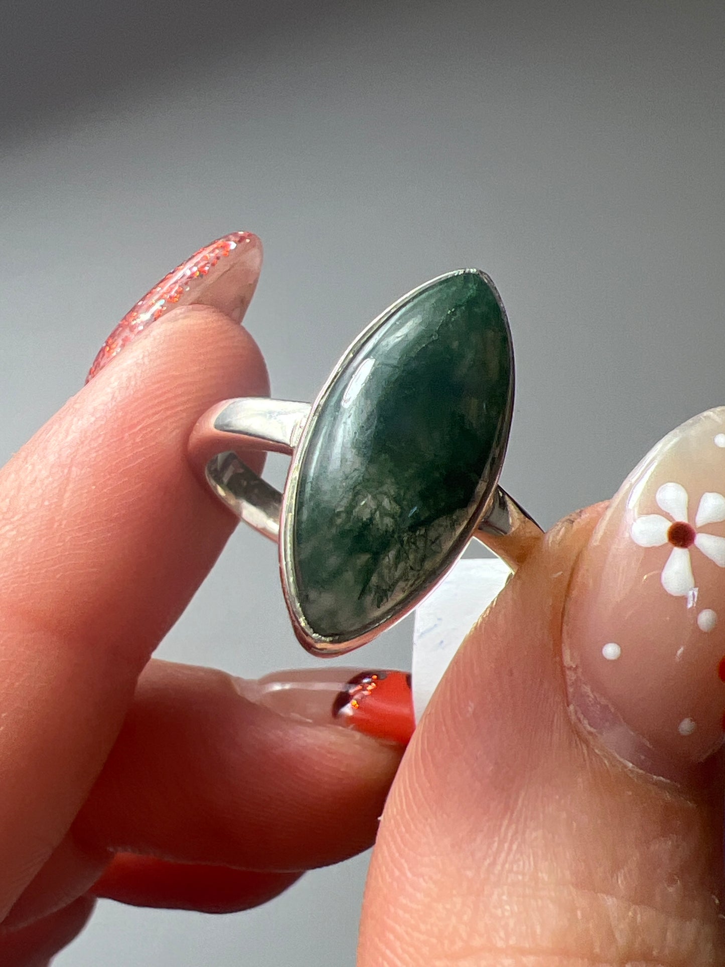 Moss Agate 925 Sterling Silver Ring - Size Q